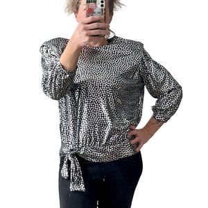 Vintage Women's 80s Frejani Silver Metallic Puffy Polyester Blouse Size 10 NWT D